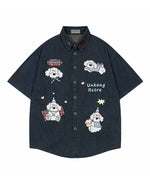 面白い漫画の刺繍シャツ