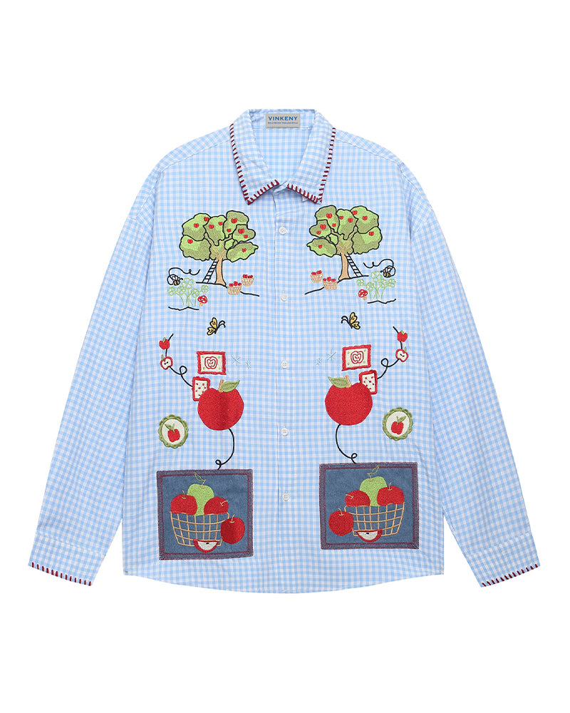 楽しいチェック柄の長袖シャツ