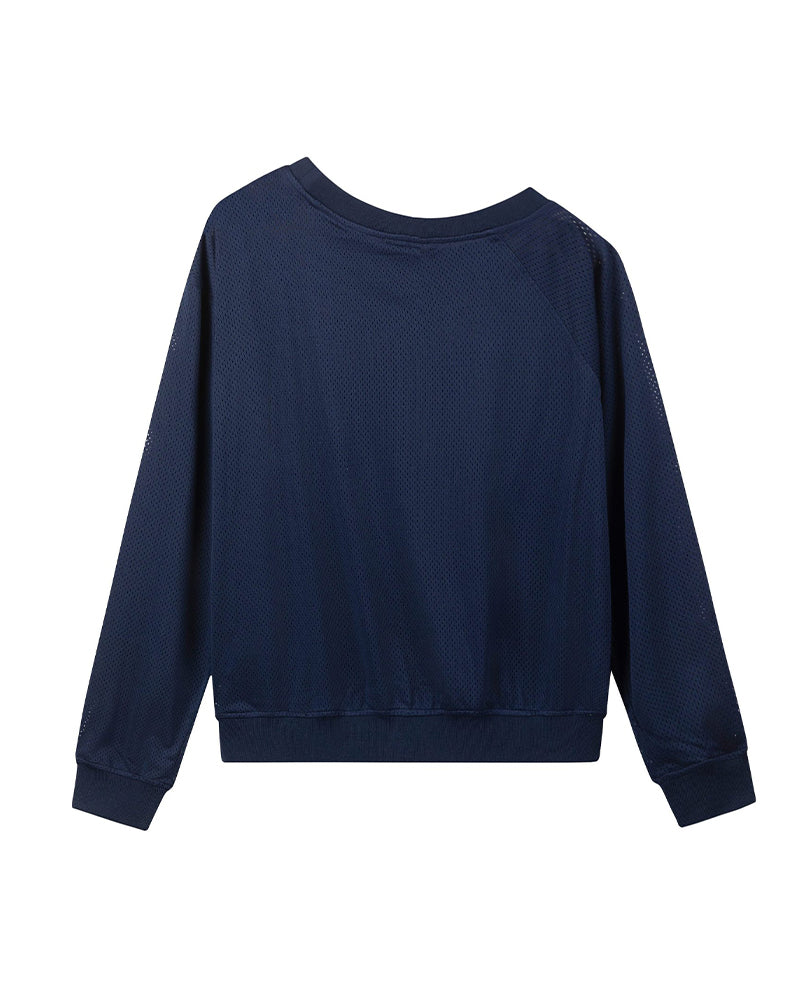 レトロなレタリングのオフショルダースウェットシャツ