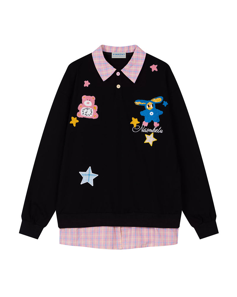 Cartoon fake two-piece sweatshirt