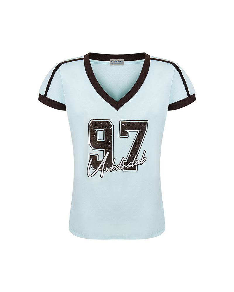 Retro contrast color stitching striped short sleeves