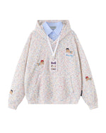 Colorful Puppy Fake Two-Piece Hooded Sweatshirt