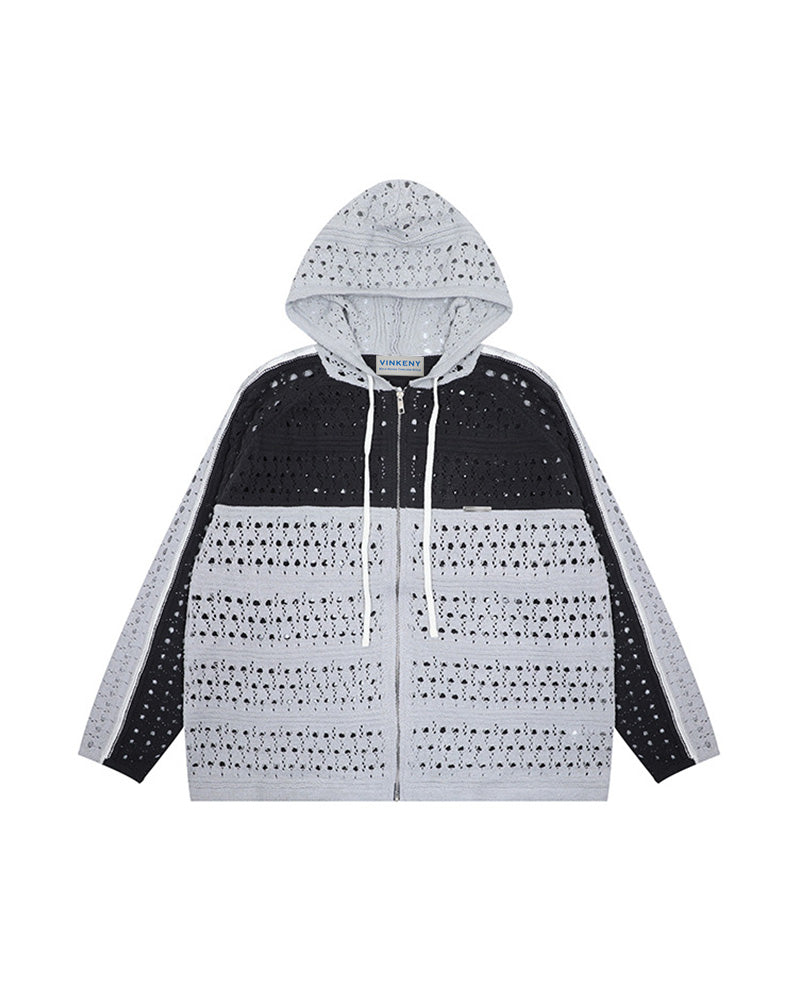 カップルのカラーブロックフード付きセーター