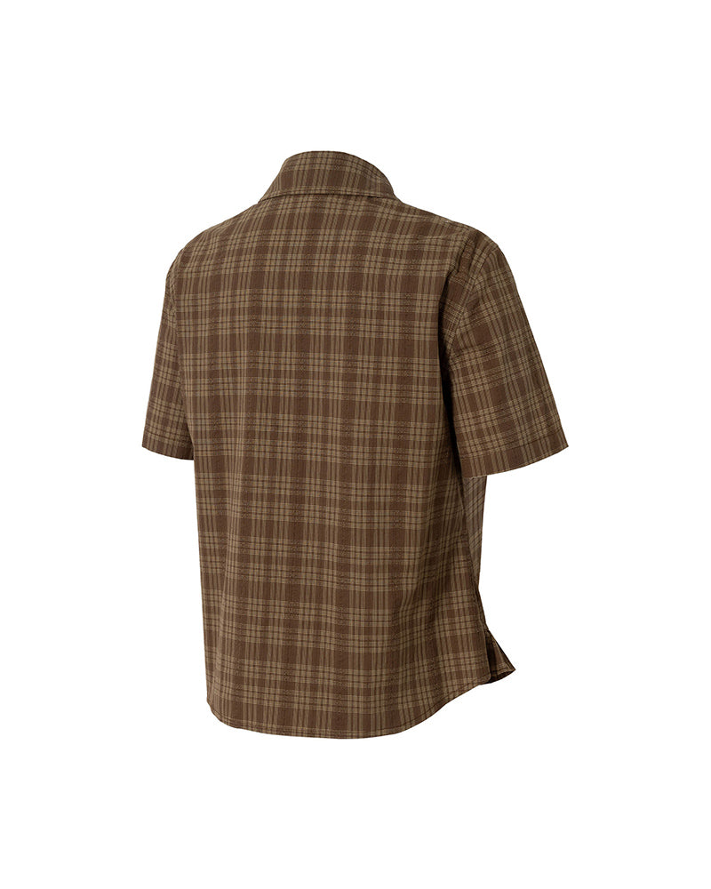 Plaid Short-Sleeve Shirt with Tie Details