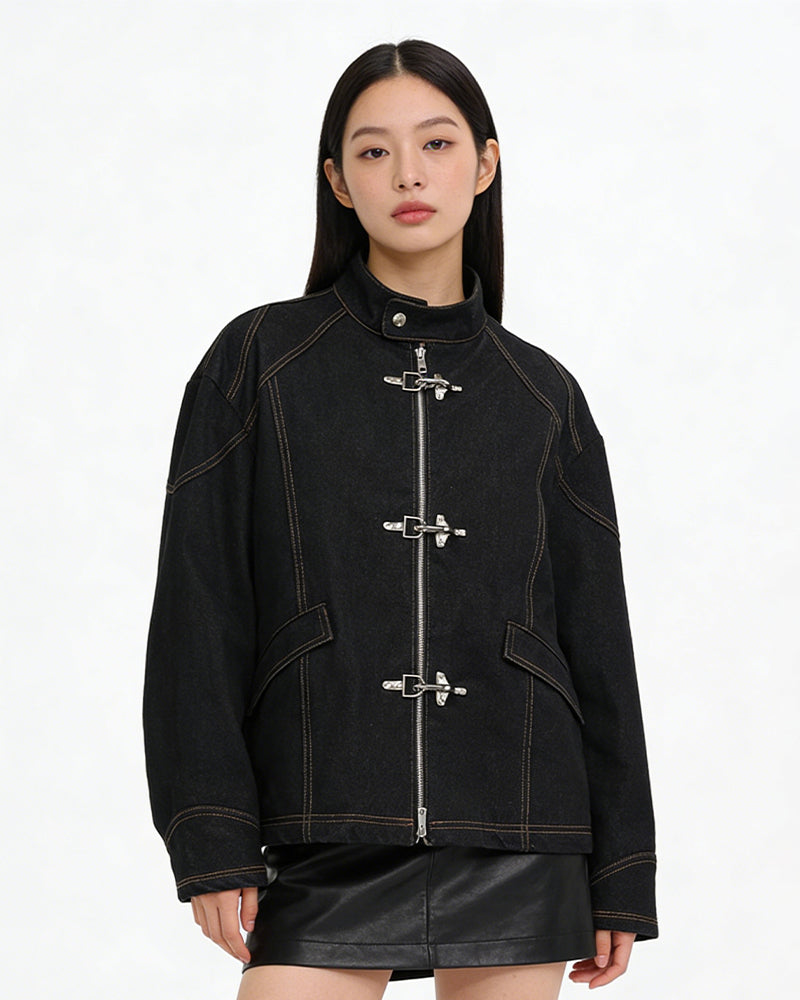 Airplane buckle casual denim jacket