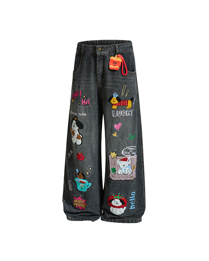 Cartoon washed straight jeans