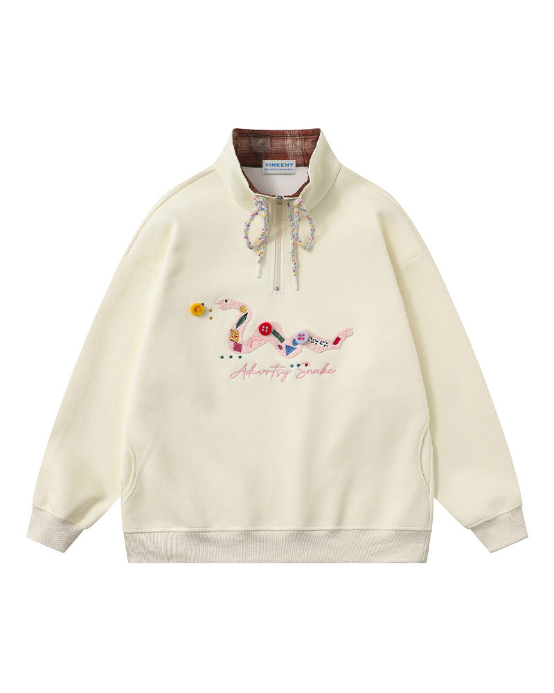 버튼 스탠드 칼라 스웨트셔츠