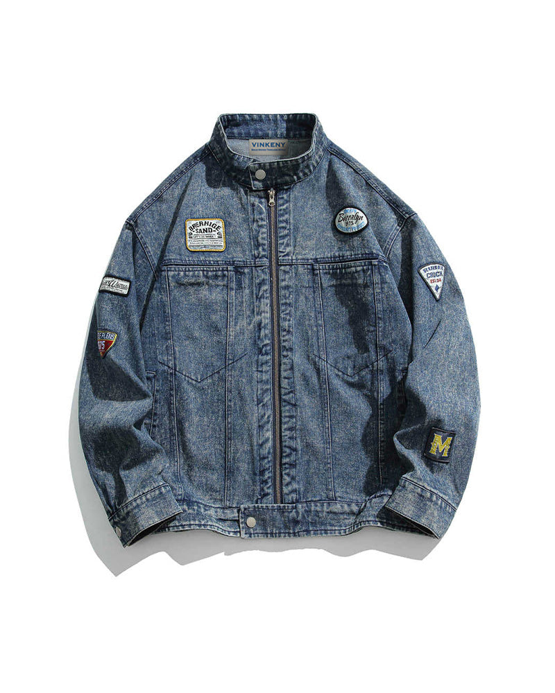 スタンドカラーデニムルーズジャケット