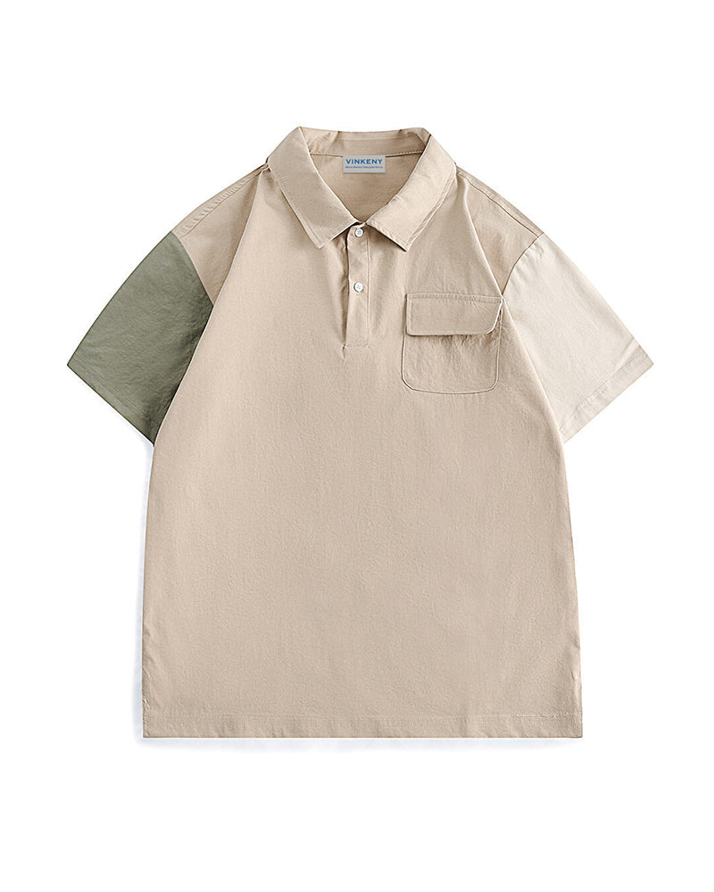 パッチワーク半袖ワークシャツ