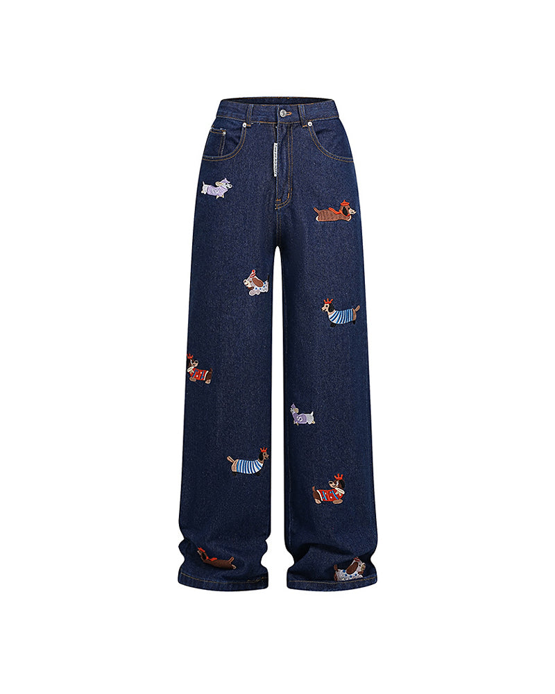 Fun embroidered denim trousers