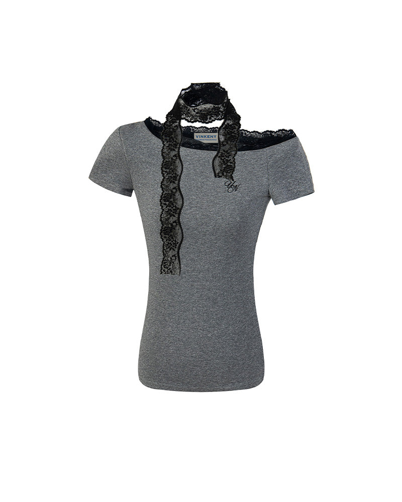 Lace halterneck short sleeves