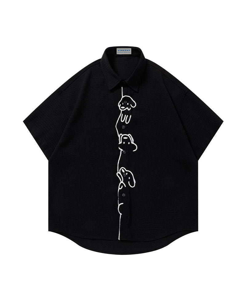 Casual Line-Art Dog Short-Sleeve Shirt