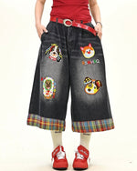 漫画の刺繍入りショートパンツ