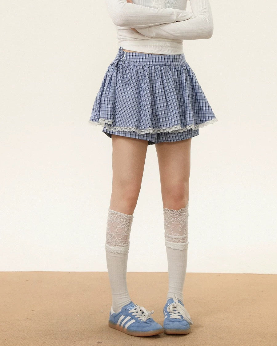 チェック柄ボウチュチュスカート