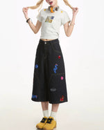 Vintage graphic denim shorts