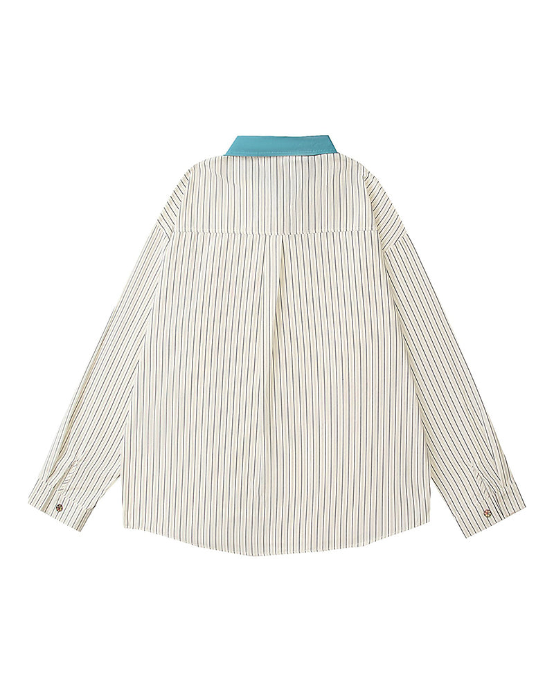 Contrast color plaid long-sleeved shirt