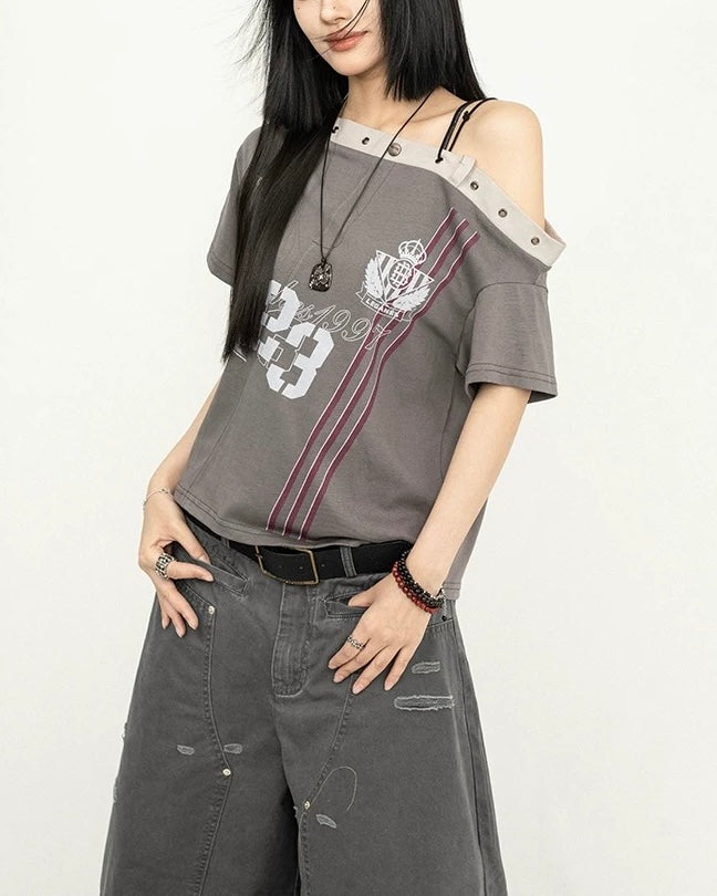 オフショルダーストラップの半袖