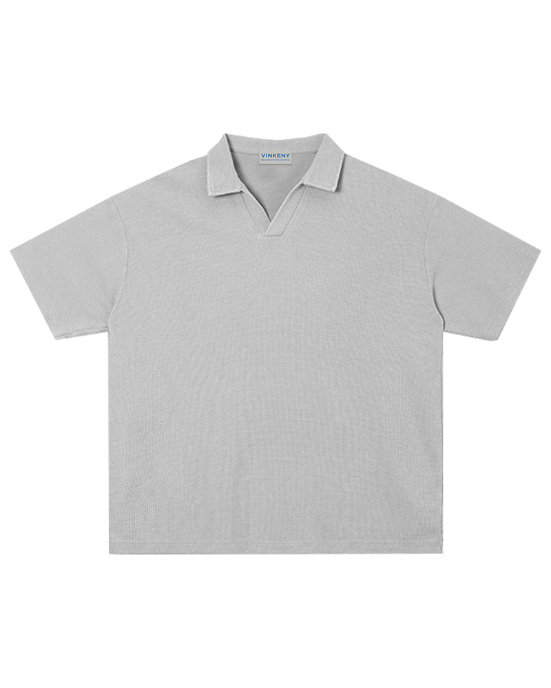 235g Distressed waffle-knit polo shirt