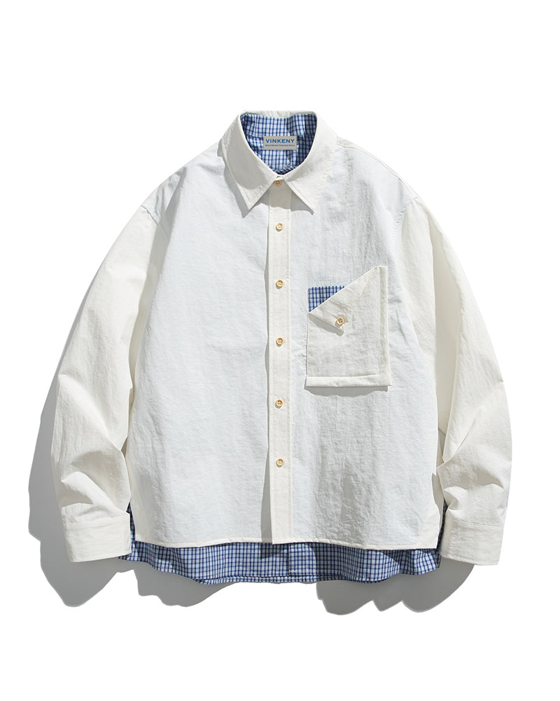 Faux two-piece long-sleeved shirt