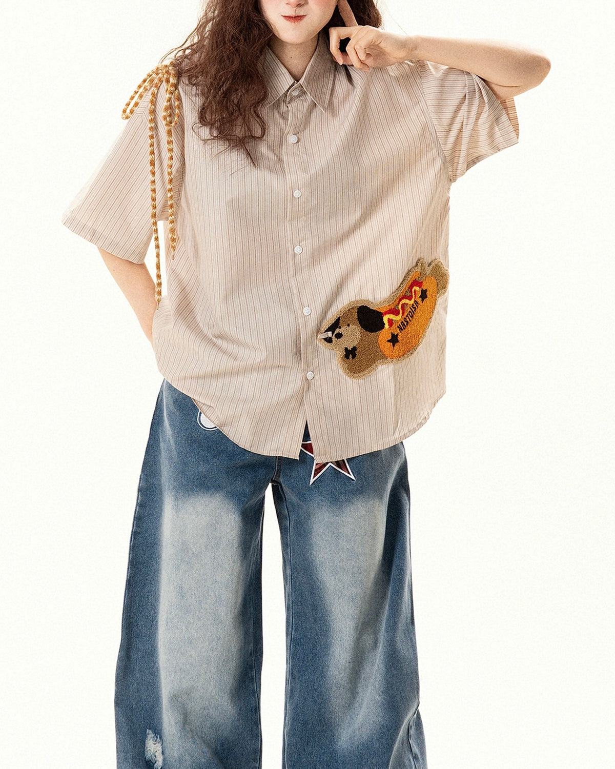 Retro embroidery casual short sleeves