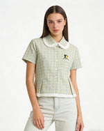 Plaid Lace Short-Sleeve Shirt