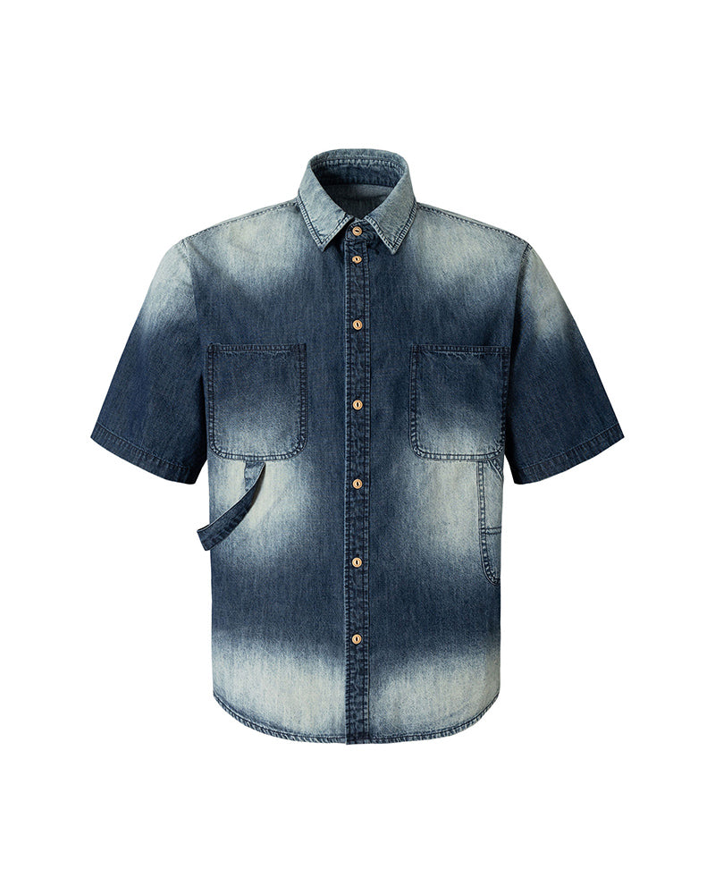 Washed, Distressed Short-Sleeve Shirt