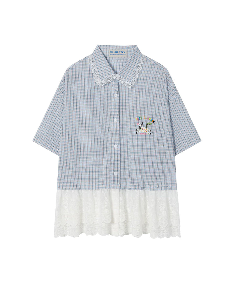 Lace-Paneled Short-Sleeve Shirt