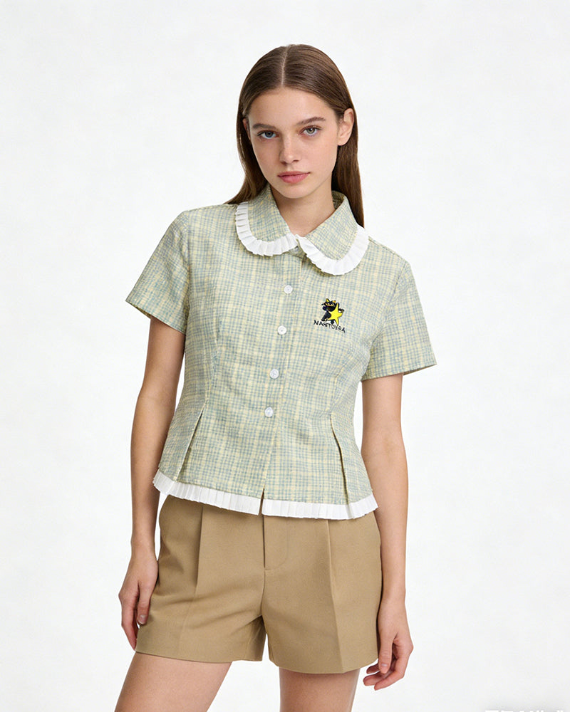 Plaid Lace Short-Sleeve Shirt