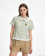 Plaid Lace Short-Sleeve Shirt