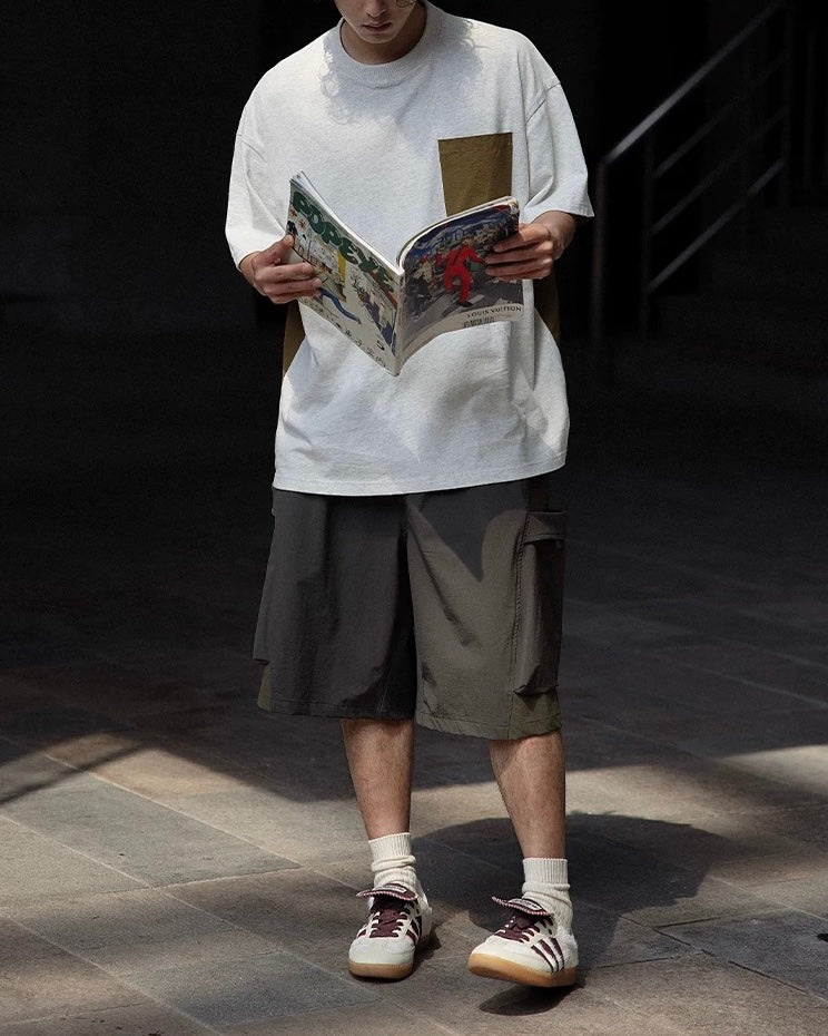 コントラストカラーのステッチワーク半袖