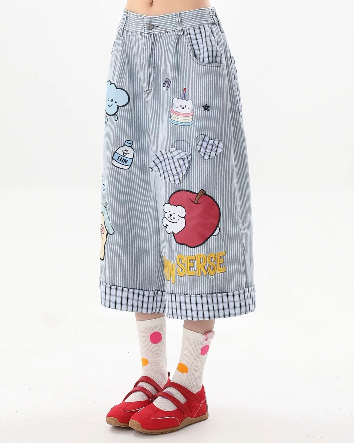 Cartoon Embroidered Cropped Casual Shorts