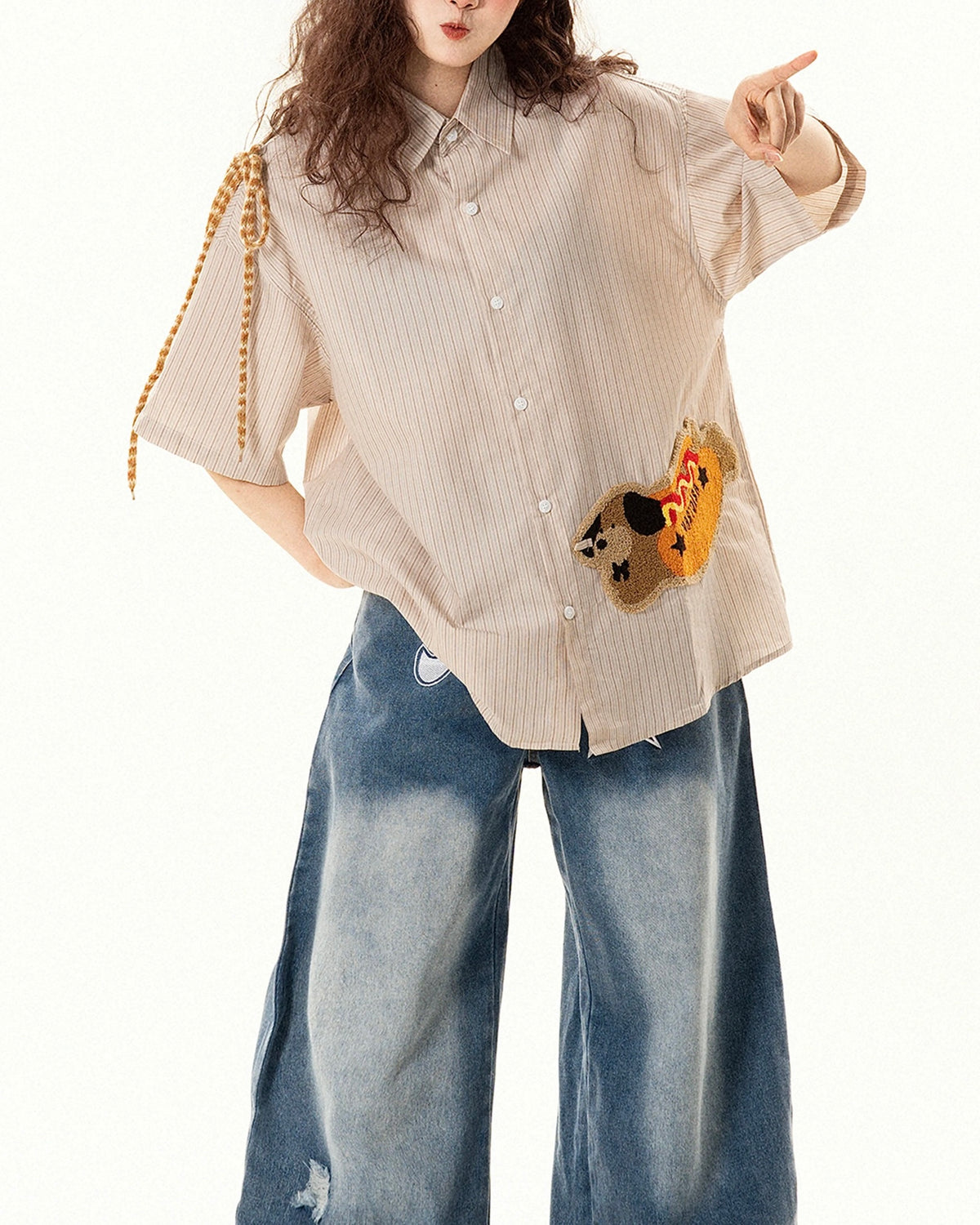 Retro embroidery casual short sleeves
