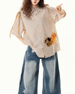 Retro embroidery casual short sleeves