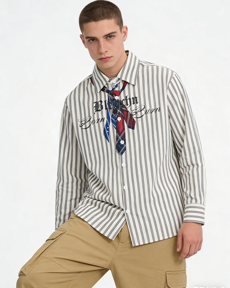 Letter striped long-sleeved shirt