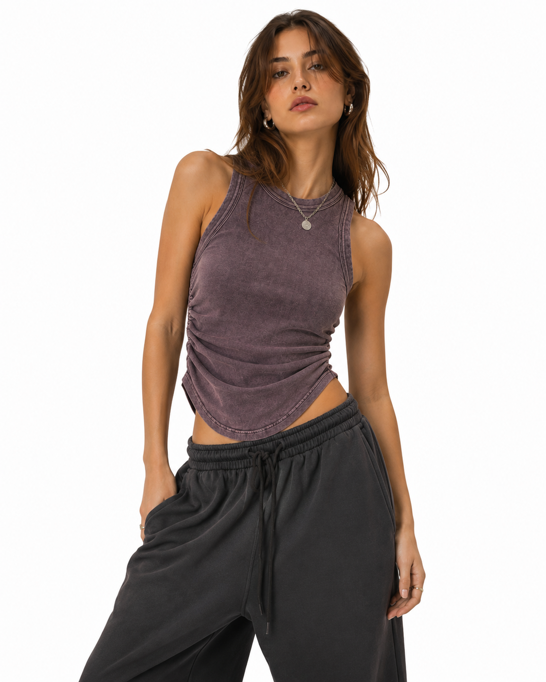 235g Cool-touch distressed crinkle tank top