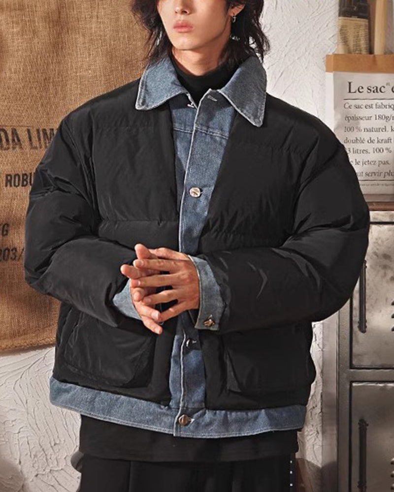 フェイクツーピースデニムパッチワークジャケット