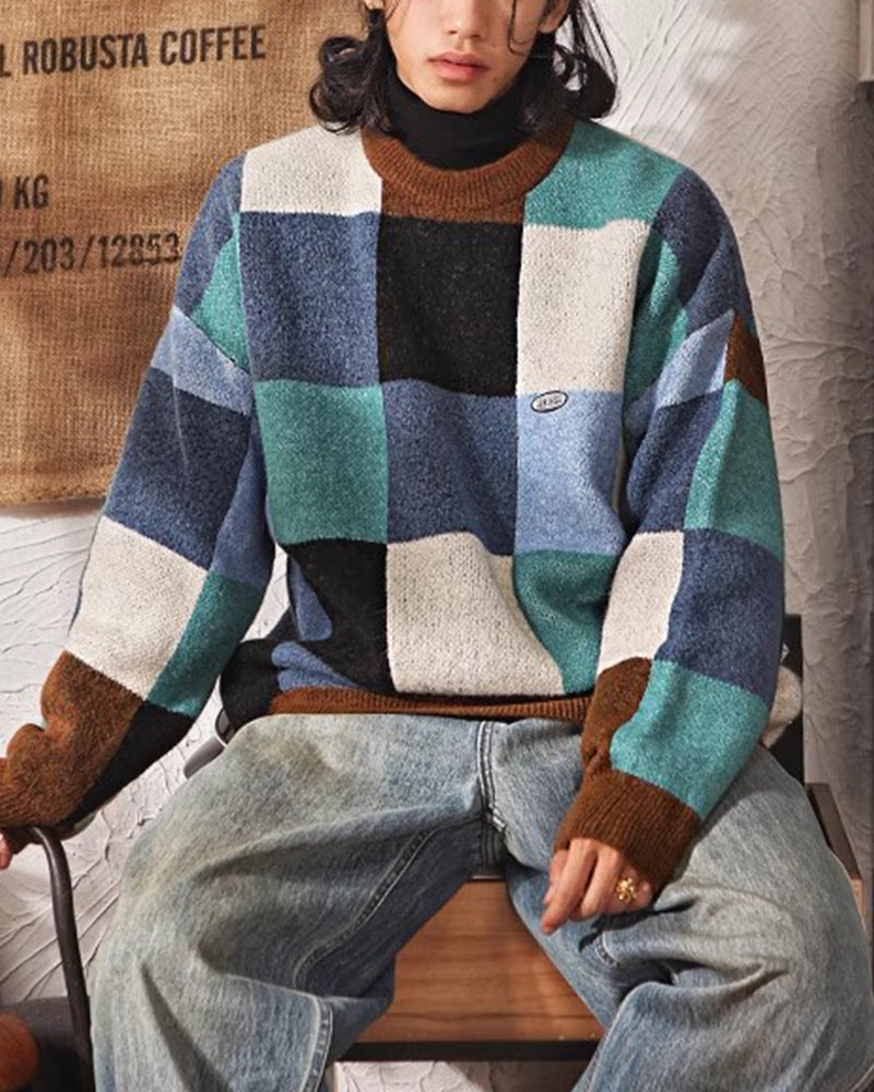 チェック柄のカップルセーター