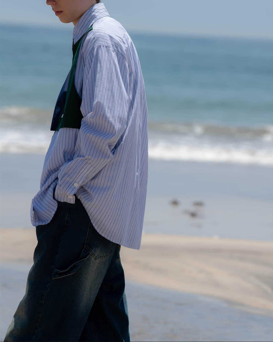 パッチワークフェイクツーピースシャツ