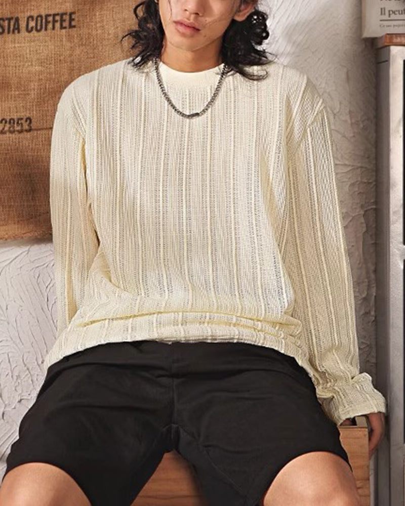 Thick striped crew neck sweatshirt