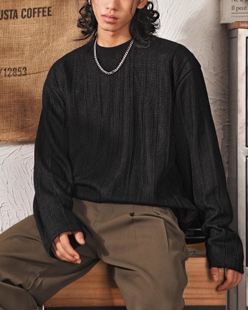 Thick striped crew neck sweatshirt