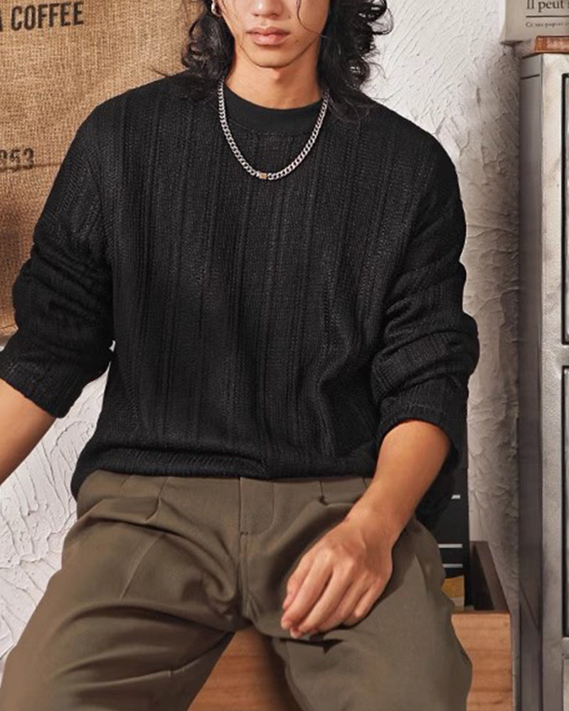 Thick striped crew neck sweatshirt