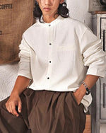 단색 루즈한 긴팔 셔츠