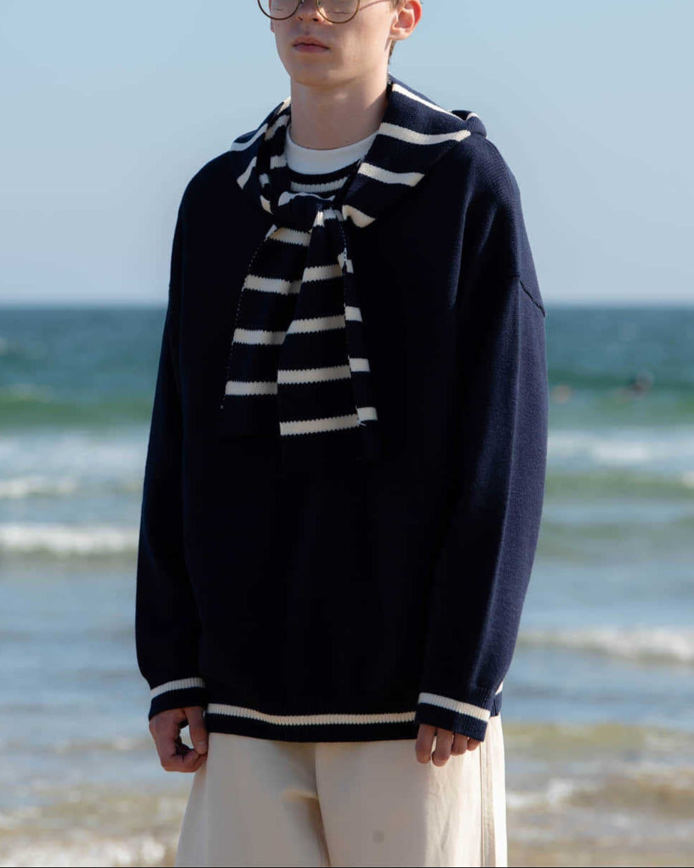 Paneled crew neck sweater