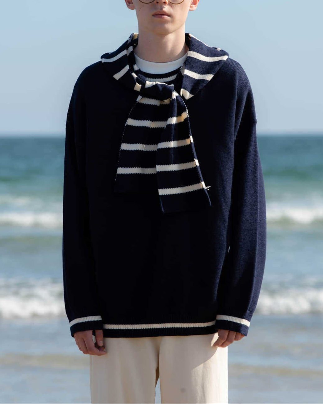 Paneled crew neck sweater