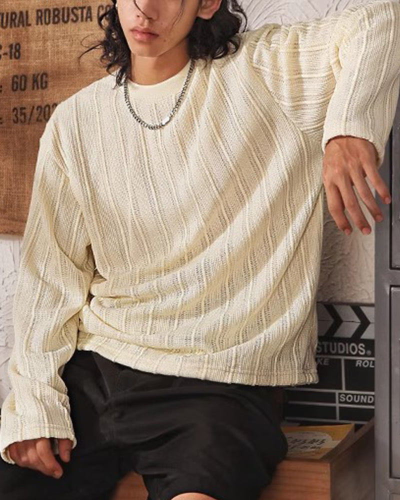 Thick striped crew neck sweatshirt