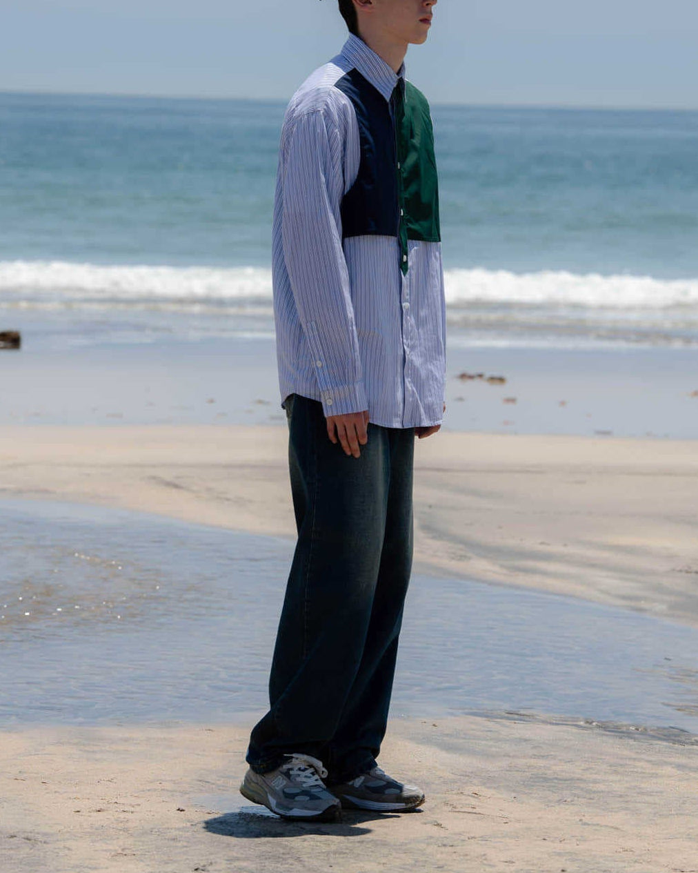 パッチワークフェイクツーピースシャツ