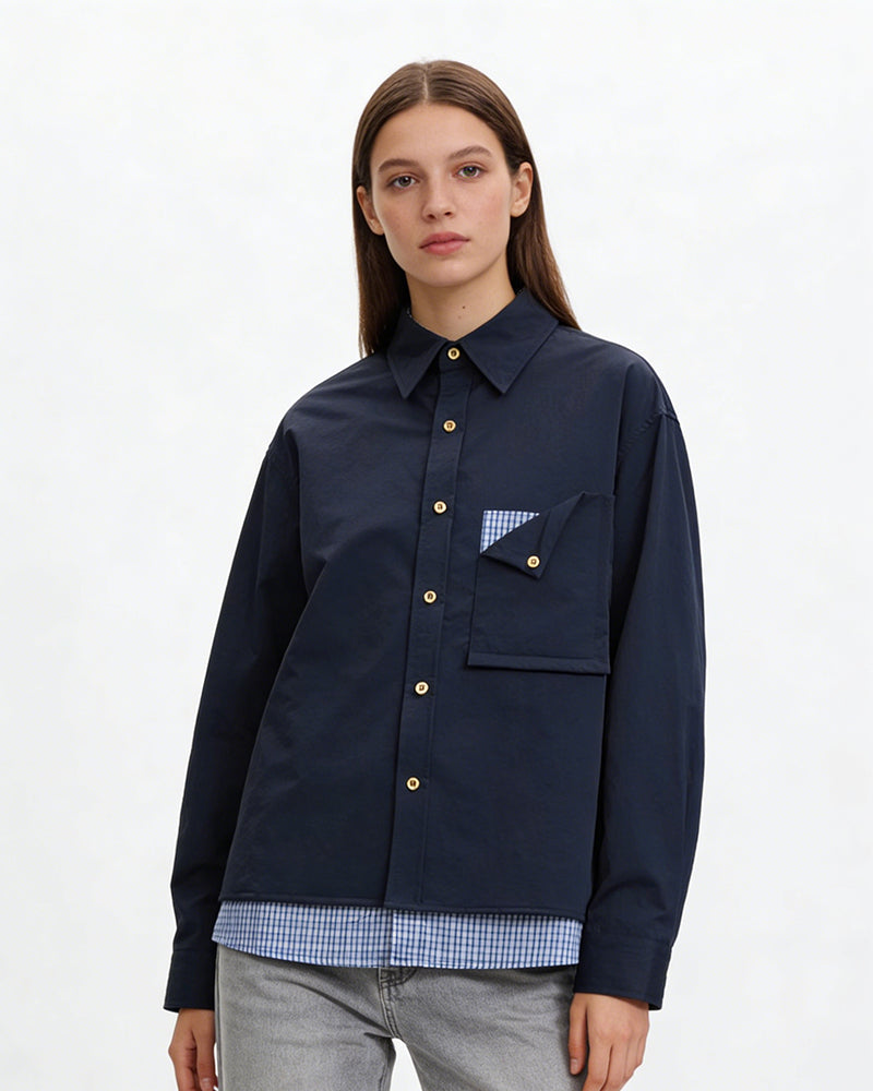 Faux two-piece long-sleeved shirt