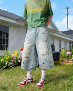 刺繍入りクロップドジーンズ