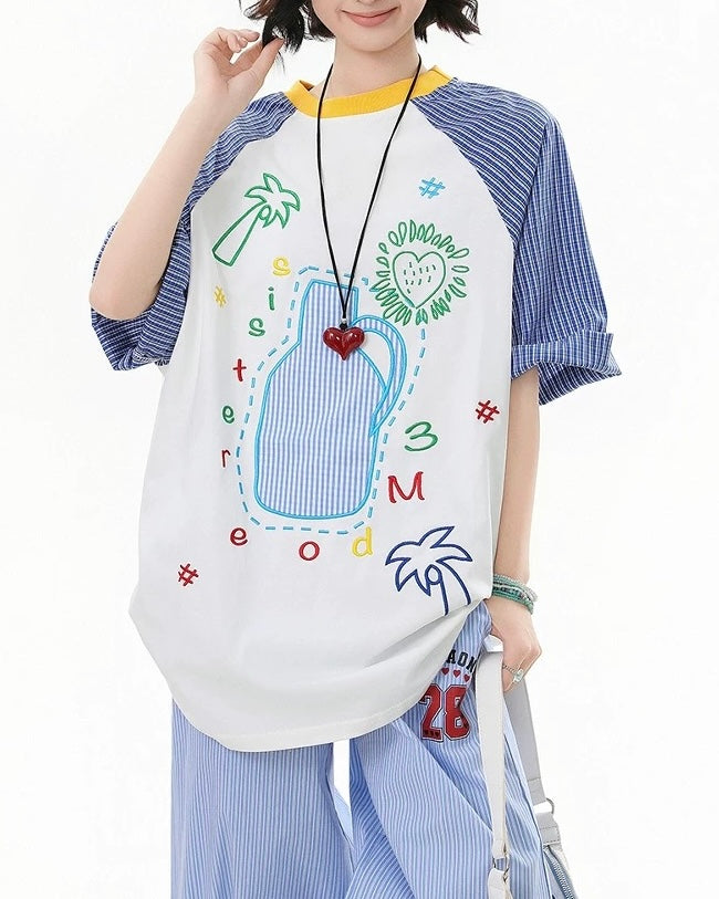 コントラストカラーの楽しい半袖