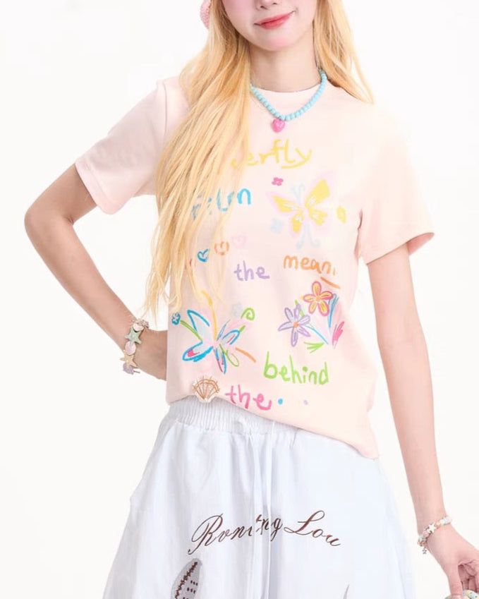 Fun pattern short sleeves